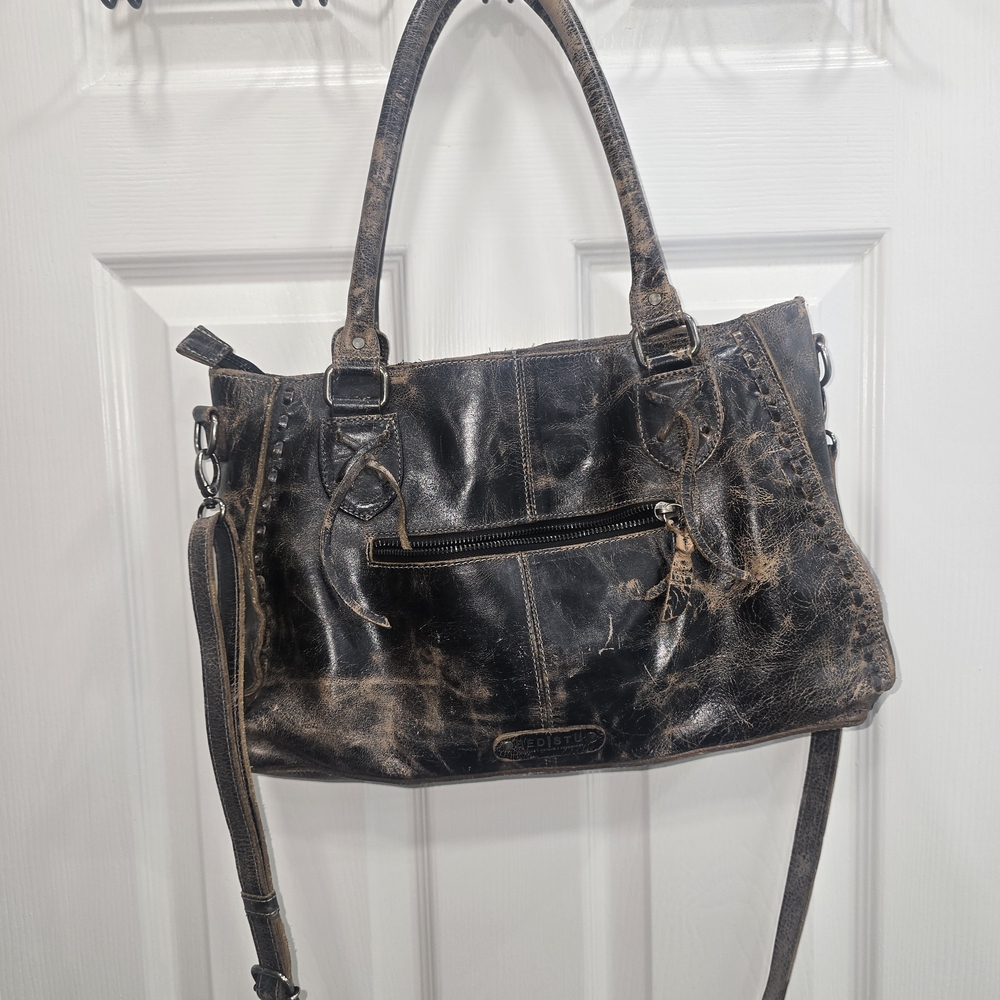 Bed Stu Checkered Leather Shoulder Bag - Black and Cream - Picture 5 of 7